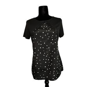 Worthington Black Lace Blocked Blouse With White Dots, Small, Pre-owned